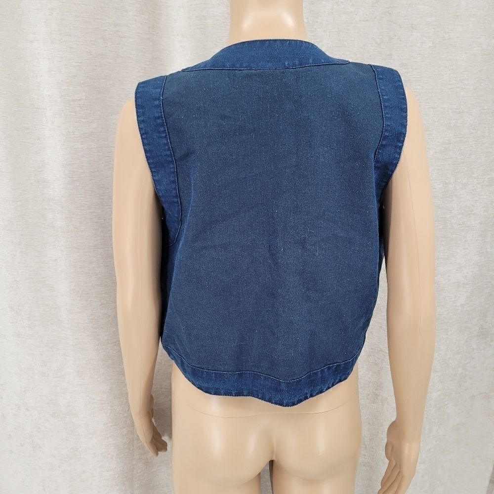 Monique Fashions Denim Jean Boho Vintage Studded Beaded Fringe Vest Western - Picture 3 of 10